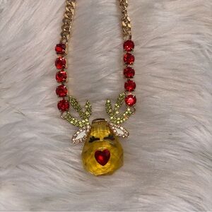 Gold-Tone Holiday Reindeer Pendant Necklace with Red and Lemon Crystal Accents